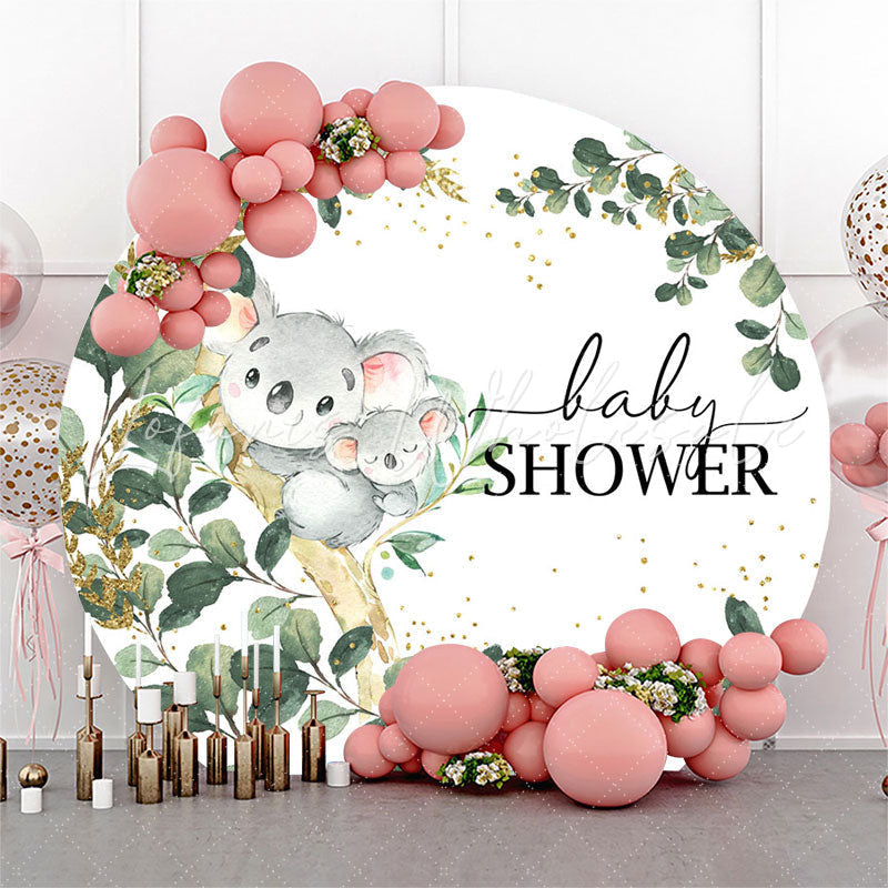 Lofaris Cute Koala Green Leaves Round Baby Shower Backdrop