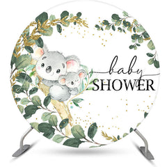 Lofaris Cute Koala Green Leaves Round Baby Shower Backdrop