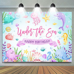 Lofaris Cute Marine Animal Blue Sea Happy Birthday Backdrop