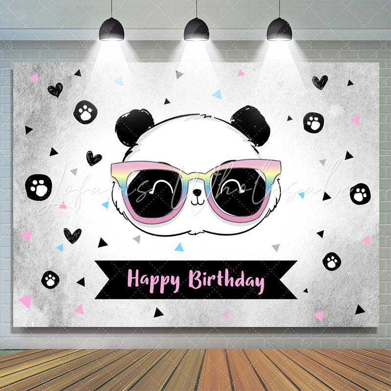 Lofaris Cute Panda Heart Triangle Happy Birthday Backdrop