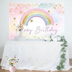 Lofaris Cute Rainbow Glitter Gold Stars Birthday Backdrop