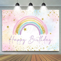 Lofaris Cute Rainbow Glitter Gold Stars Birthday Backdrop