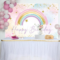 Lofaris Cute Rainbow Glitter Gold Stars Birthday Backdrop