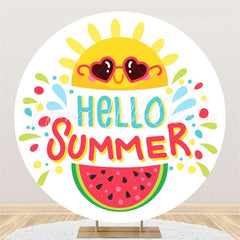 Lofaris Cute Sun Watermelon Round Hello Summer Backdrop