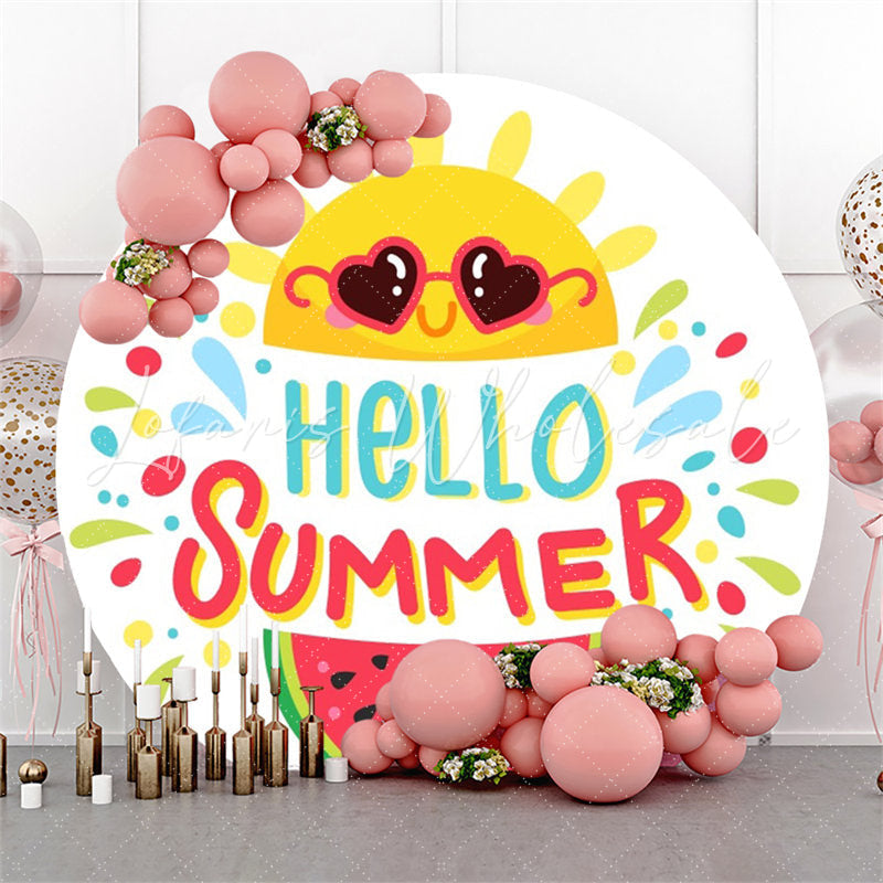 Lofaris Cute Sun Watermelon Round Hello Summer Backdrop