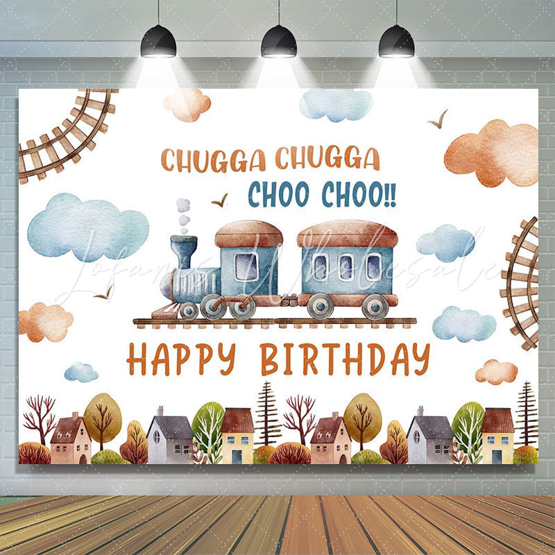 Lofaris Cute Train House Clouds Trees Birthday Backdrop