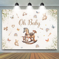 Lofaris Cute Wood Horse Toys Leaves Baby Shower Backdrop