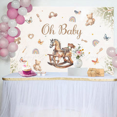 Lofaris Cute Wood Horse Toys Leaves Baby Shower Backdrop