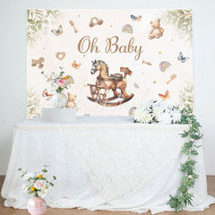 Lofaris Cute Wood Horse Toys Leaves Baby Shower Backdrop