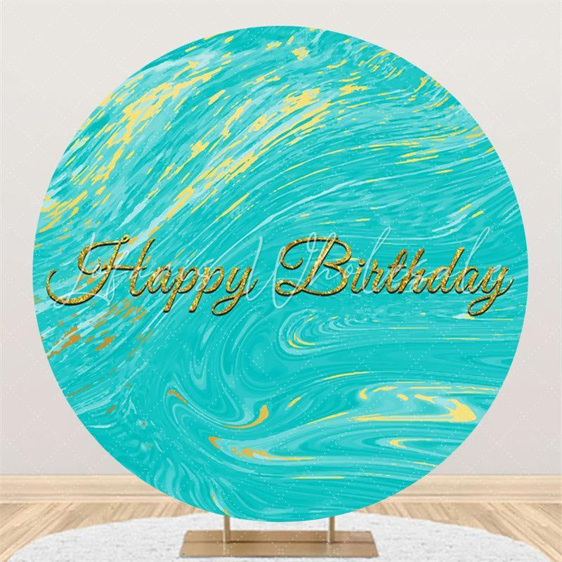 Lofaris Cyan Abstract Simple Gold Round Birthday Party Backdrop