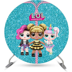 Lofaris Cyan And Pink Glitter Pop Dolls Round Birthday Backdrop Kit