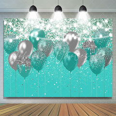 Lofaris Cyan And Silver Glitter Balloons Birthday Backdrop