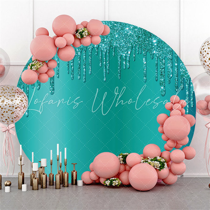 Lofaris Cyan Glitter Round Birthday Party Backdrop Decoration