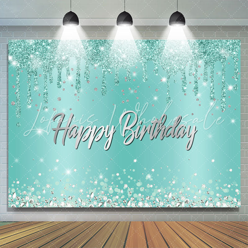 Lofaris Cyan Glitter Silver Diamonds Happy Birthday Backdrop