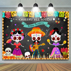 Lofaris Dancing Skeleton Mexican Fiesta Happy Birthday Backdrop