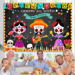 Lofaris Dancing Skeleton Mexican Fiesta Happy Birthday Backdrop