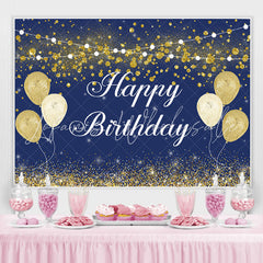 Lofaris Dark Blue And Gold Boked Ball Happy Birthday Backdrop