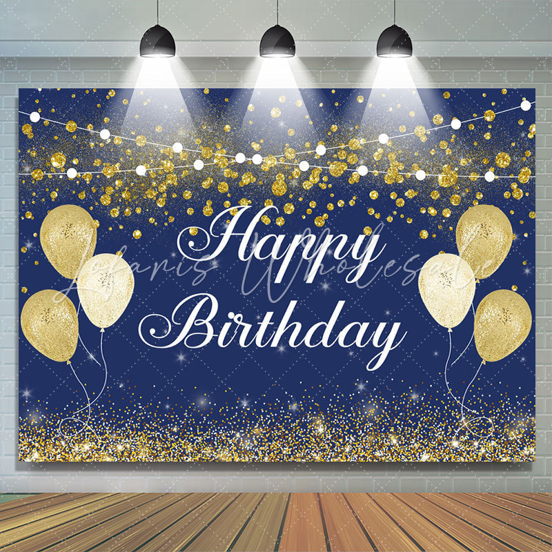 Lofaris Dark Blue And Gold Boked Ball Happy Birthday Backdrop