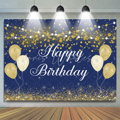 Lofaris Dark Blue And Gold Boked Ball Happy Birthday Backdrop