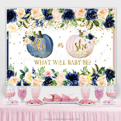 Lofaris Dark Blue And Light Pink Pumpkin Baby Shower Backdrop