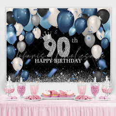 Lofaris Dark Blue And White Silver Happy 90Th Birthday Backdrop