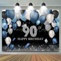 Lofaris Dark Blue And White Silver Happy 90Th Birthday Backdrop