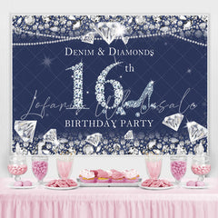 Lofaris Dark Blue Denim and Diamonds 16Th Birthday Backdrop