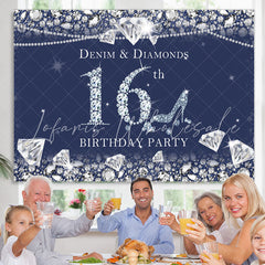 Lofaris Dark Blue Denim and Diamonds 16Th Birthday Backdrop