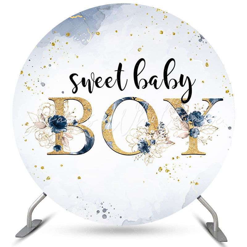 Lofaris Dark Blue Flower Sweet Boy Circle Baby Shower Backdrop