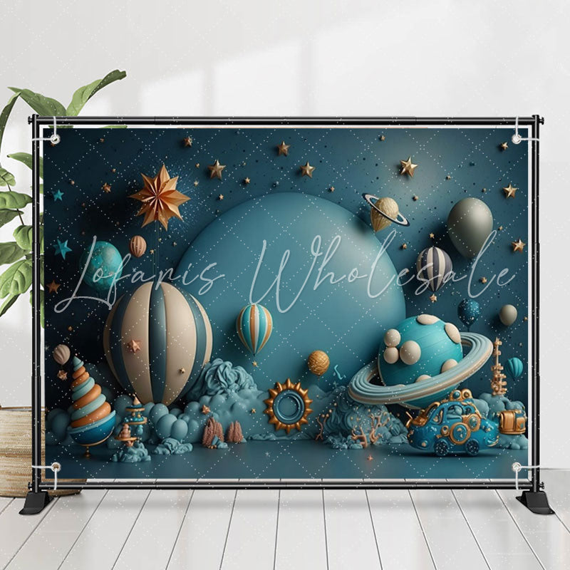 Lofaris Dark Blue Outer Space Balloon 1st Birthday Backdrop