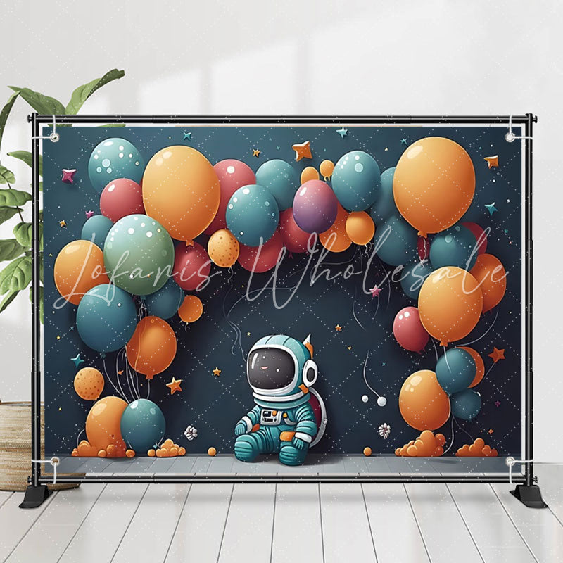 Lofaris Dark Blue Spaceman Balloons Star Birthday Backdrop