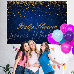 Lofaris Dark Bule and Golden Bokeh Baby Shower Party Backdrop