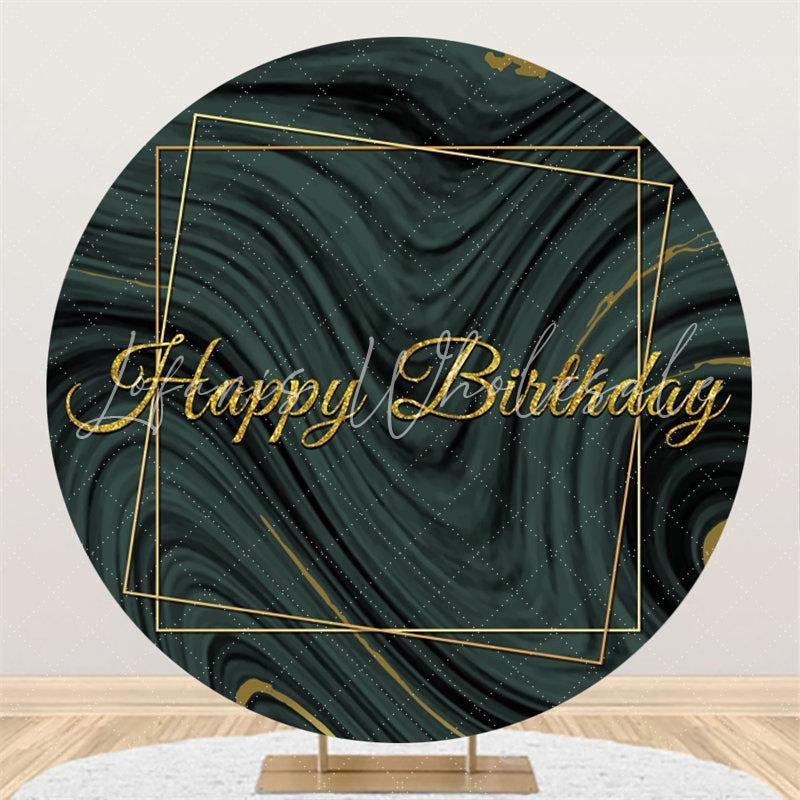 Lofaris Dark Green Abstract Custom Round Gold Birthday Backdrop