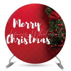 Lofaris Dark Green Pine Red Merry Christmas Circle Backdrop