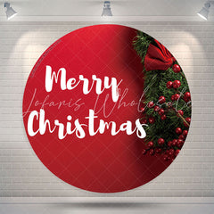 Lofaris Dark Green Pine Red Merry Christmas Circle Backdrop