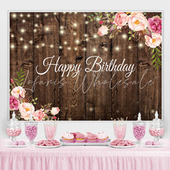 Lofaris Dark plank pink and red rose happy birthday Backdrop