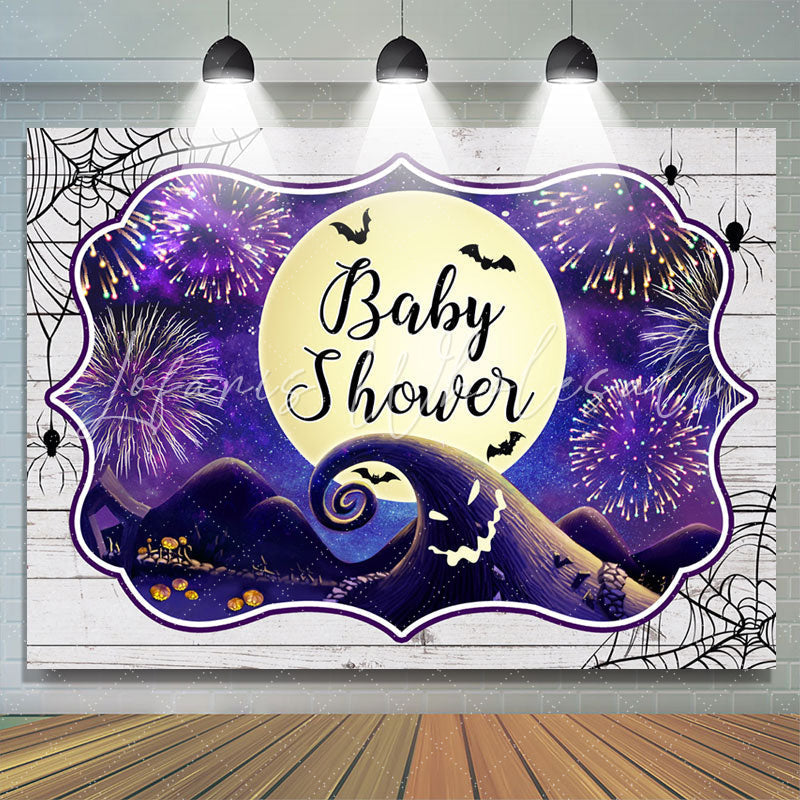 Lofaris Dark Purple Halloween Moon Night Baby Shower Backdrop