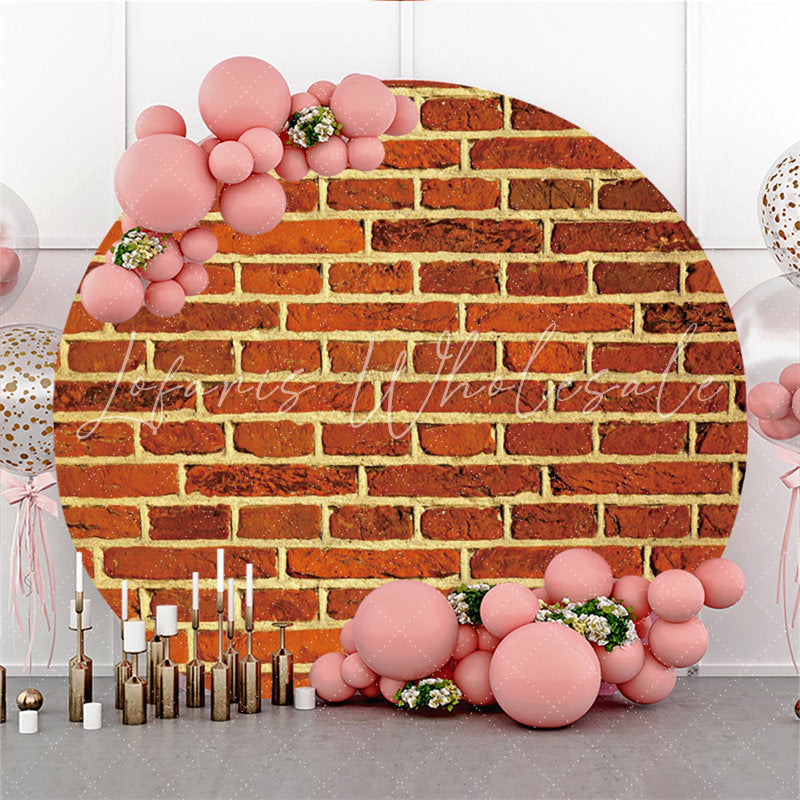 Lofaris Dark Red Bricks Round Birthday Party Decoration Backdrop