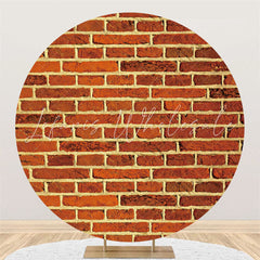 Lofaris Dark Red Bricks Round Birthday Party Decoration Backdrop