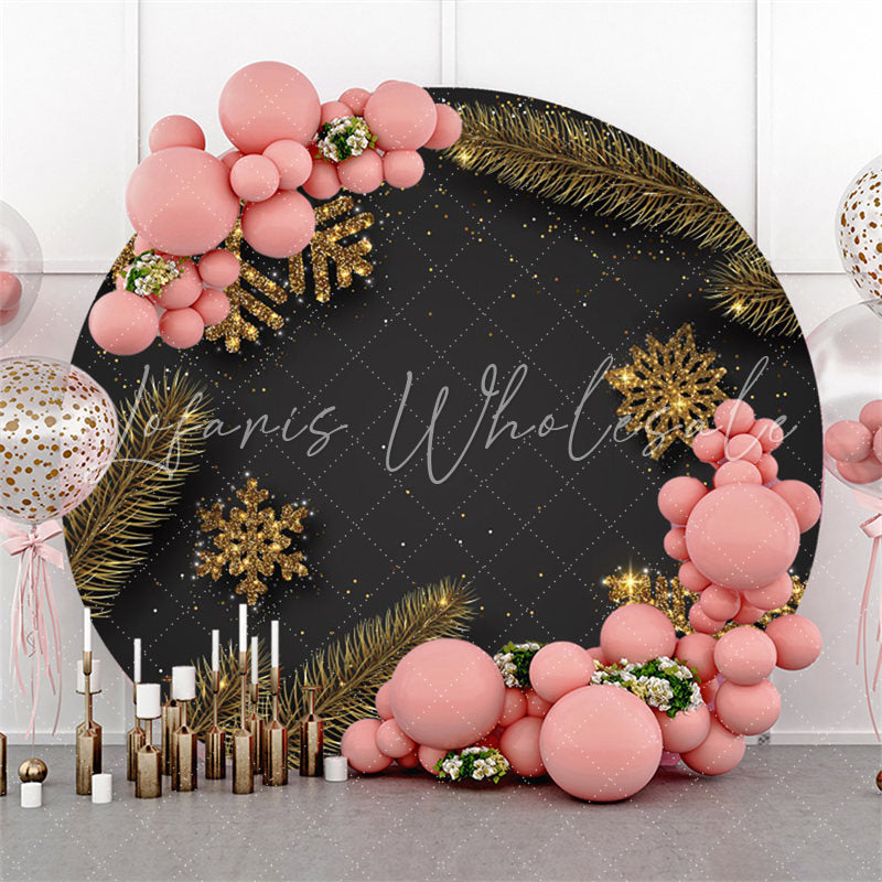 Lofaris Dary Grey With Gold Snowflake Circle Christmas Backdrop