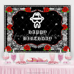 Lofaris Day Of Death Theme Red Rose Happy Birthday Backdrop