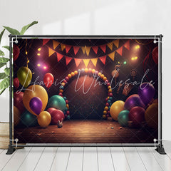 Lofaris Deep Tones Balloons Wooden Floor Birthday Backdrop