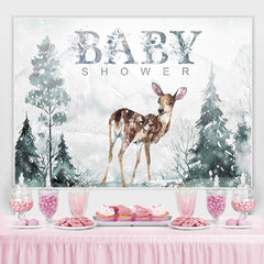 Lofaris Deer in Snow and Mountain Baby Shower Backdrop