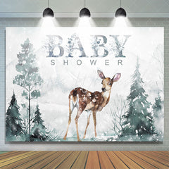 Lofaris Deer in Snow and Mountain Baby Shower Backdrop