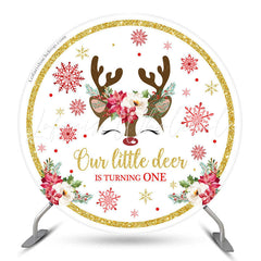 Lofaris Deer Snowflake Round Christmas 1st Birthday Backdrop