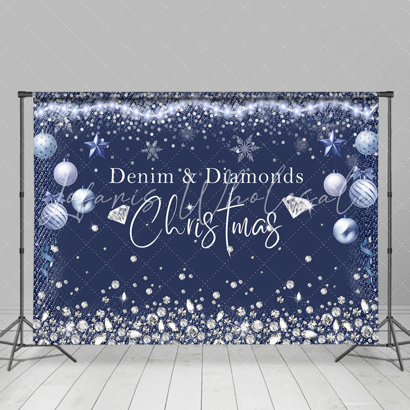 Lofaris Denim Diamonds Glitter Deep Blue Christmas Backdrop