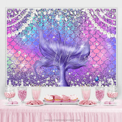 Lofaris Diamond And Pearl Purple Glitter Mermaid Birthday Backdrop