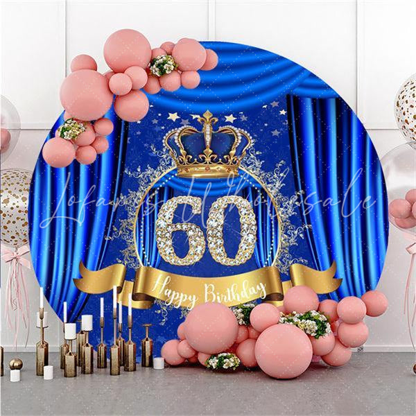 Lofaris Diamonds 60th Blue Round Happy Birthday Party Backdrop