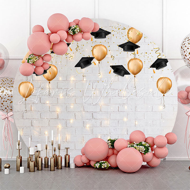 Lofaris Dim Light White Brick Wall Round Backdrop For Grad