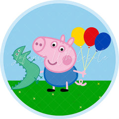 Lofaris Dinosaur And Pink Pig Round Balloons Birthday Backdrop